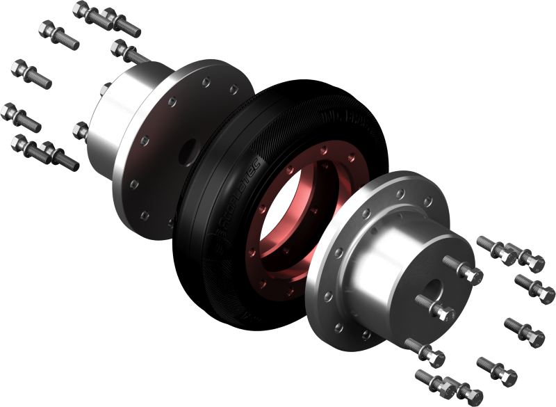 Chave de torque: renderização 3D de um acoplamento flexível com componentes separados (visualização explodida).